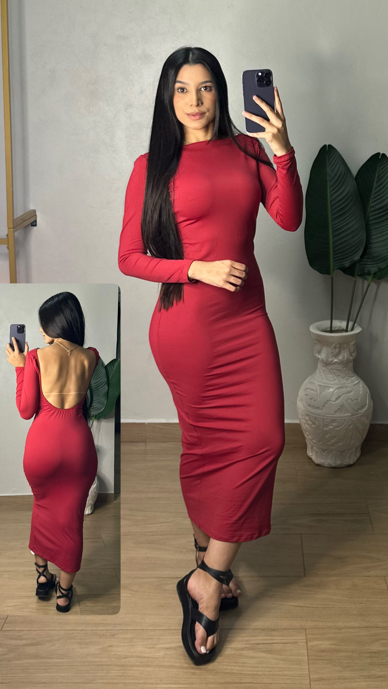 Vestido mídi poliamida 